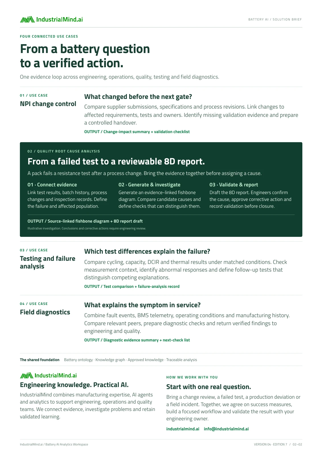 Version 4 product brief: engineering change, quality investigation, test comparison and field diagnostics